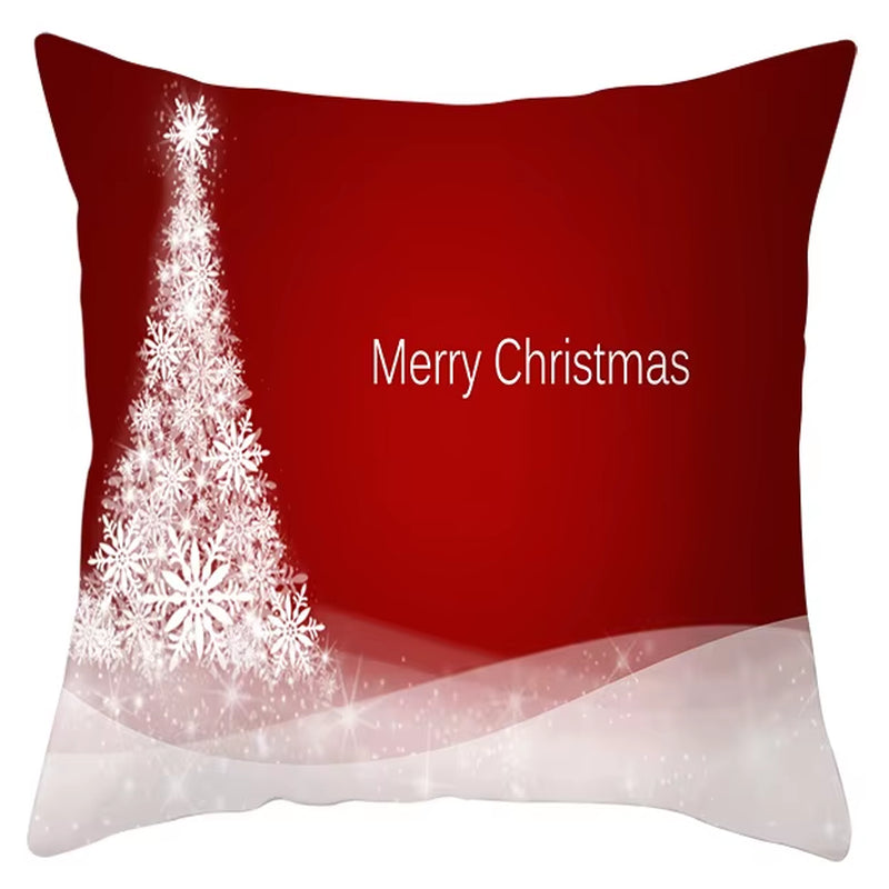 Red Christmas Pillow Case Snowflakes Trees Print Pillow Cushion Cases Christmas Decorative Sofa Couch Throw Pillows Case