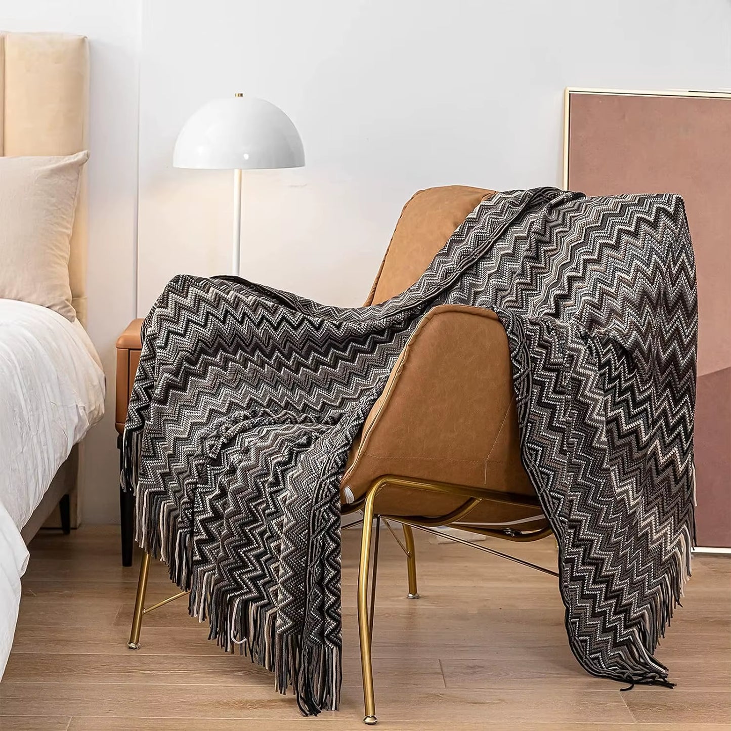 Battilo Boho Throw Blanket Lightweight Knit Throw with Tassels Bohemian Woven Sofa Blankets Soft Bed Plaid Decorative Blanket