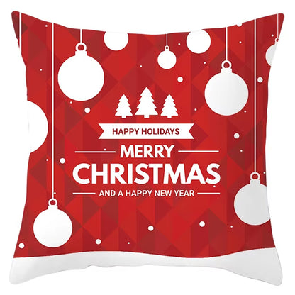 Red Christmas Pillow Case Snowflakes Trees Print Pillow Cushion Cases Christmas Decorative Sofa Couch Throw Pillows Case