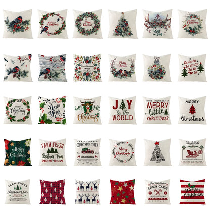 45X45CM Linen Christmas Print Pillows Case Livingroom Sofa Couch Decorative Throw Pillows
