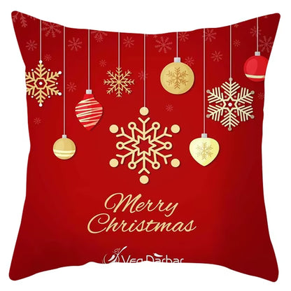 Red Christmas Pillow Case Snowflakes Trees Print Pillow Cushion Cases Christmas Decorative Sofa Couch Throw Pillows Case
