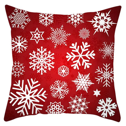 Red Christmas Pillow Case Snowflakes Trees Print Pillow Cushion Cases Christmas Decorative Sofa Couch Throw Pillows Case