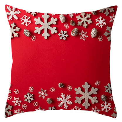 Red Christmas Pillow Case Snowflakes Trees Print Pillow Cushion Cases Christmas Decorative Sofa Couch Throw Pillows Case