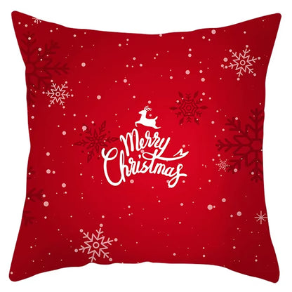 Red Christmas Pillow Case Snowflakes Trees Print Pillow Cushion Cases Christmas Decorative Sofa Couch Throw Pillows Case