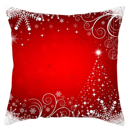 Red Christmas Pillow Case Snowflakes Trees Print Pillow Cushion Cases Christmas Decorative Sofa Couch Throw Pillows Case