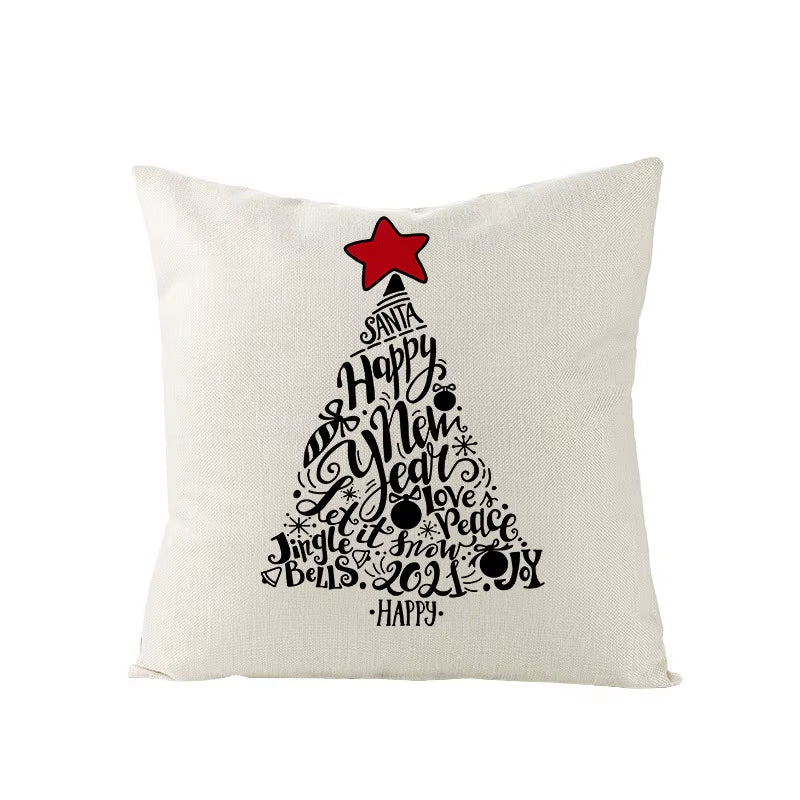 45X45CM Linen Christmas Print Pillows Case Livingroom Sofa Couch Decorative Throw Pillows