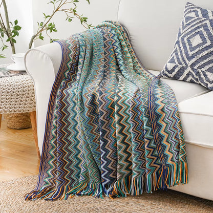 Battilo Boho Throw Blanket Lightweight Knit Throw with Tassels Bohemian Woven Sofa Blankets Soft Bed Plaid Decorative Blanket