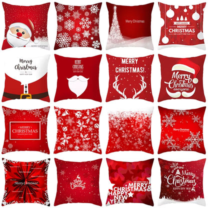 Red Christmas Pillow Case Snowflakes Trees Print Pillow Cushion Cases Christmas Decorative Sofa Couch Throw Pillows Case