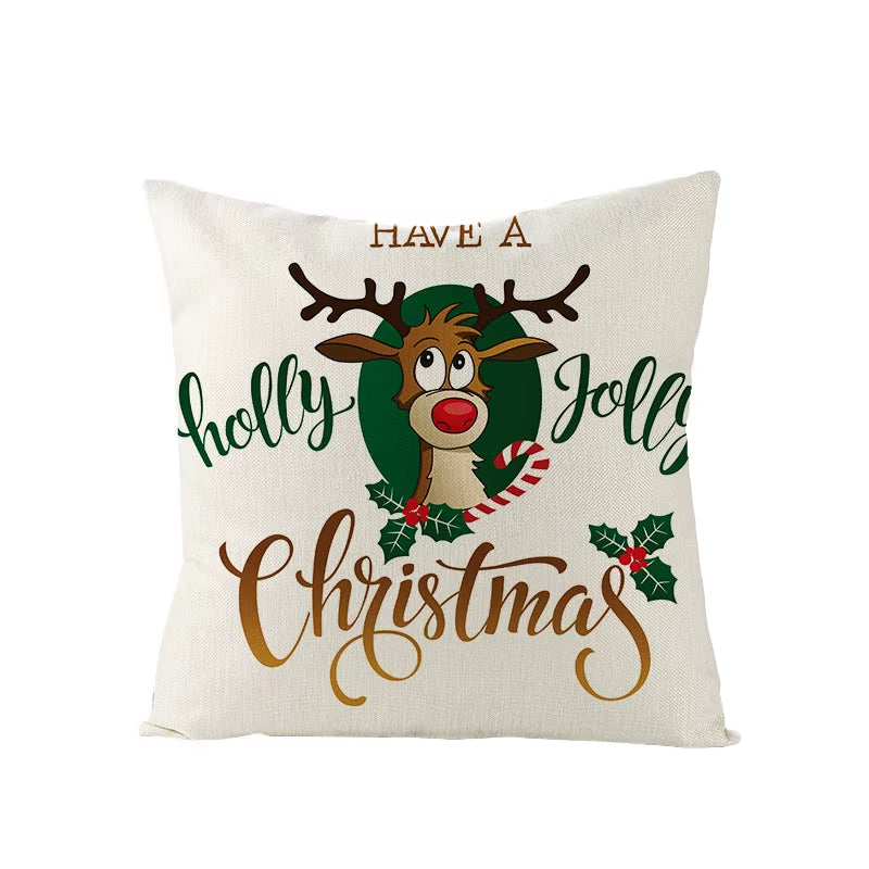 45X45CM Linen Christmas Print Pillows Case Livingroom Sofa Couch Decorative Throw Pillows