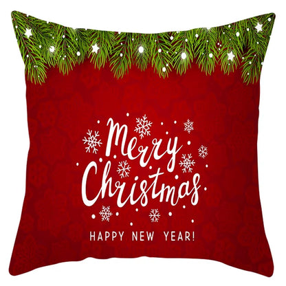 Red Christmas Pillow Case Snowflakes Trees Print Pillow Cushion Cases Christmas Decorative Sofa Couch Throw Pillows Case